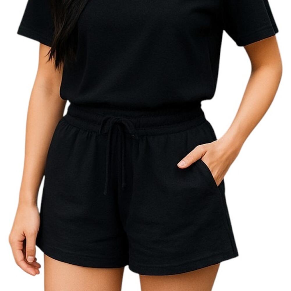 Ribbed Thermal Shorts Size Small Black Pockets Elastic and Drawstring Waist